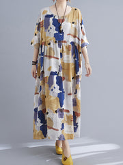 Loose Abstract Print Short Sleeve Casual Dress