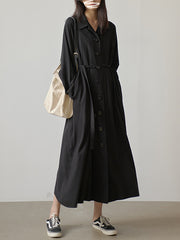 Men Solid Color Lapel Casual Dress