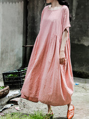 Women Solid Color Loose Casual Short Sleeve Dress