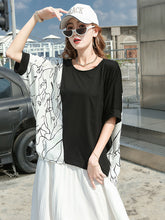 Printed Loose Round-Neck Irregular T-Shirt