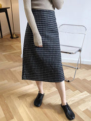 Casual Plaid Woolen Hip-Package Skirts