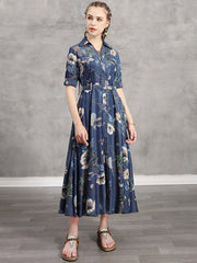 Original Applique Lapel Denim Dress