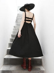 Solid Sleeveless Backless A-Line Dress