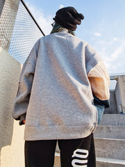 Women Stitching High Neck Pullover Solid Color Sweatshirt