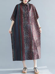 Vintage Loose Splicing Print Lapel Dress