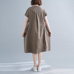 Round Neck Solid Color Midi Dress