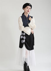 Irregular Skirt With Bow Stitching Mesh