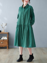 Loose Solid Color Lapel Lace-Up Midi Dress