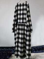 Loose Irregular Lace-up Plaid Long Dress