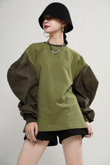 Women Round Neck Loose Casual Stitching Sweatshirt