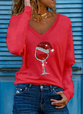 Christmas Printed V-Neck Sweatshirt