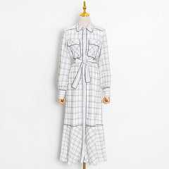 Original Design Plaid High-Waist Midi Dress With Belt