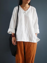 3Color Comfortable National Style Botton Blouses