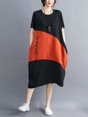 Loose Contrast Color Comfortable Midi Dress