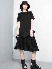 Black Cropped Pleated Dress