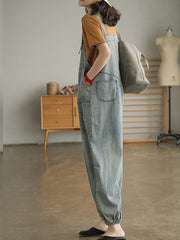 Hole Solid Color Age Reduce Suspenders Casual Pants