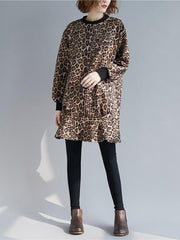 Loose Leopard Falbala Round-neck Short Dress