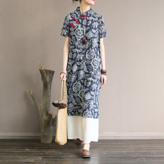 Loose Jacquard Short Sleeve Cheongsam Midi Dress