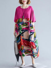 Ethnic Style Print Loose Short Sleeve Splicing Dress