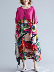 Ethnic Style Print Loose Short Sleeve Splicing Dress
