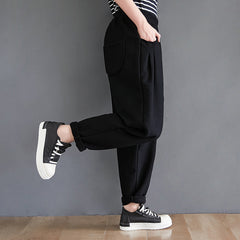 Retro Plus Velvet Padded Wide-Leg Guard Pants