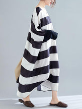 Black And White Striped Bat Sleeve Loose Dress