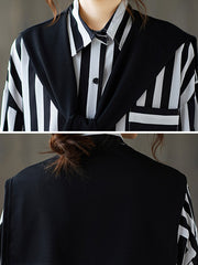 Loose Striped Lapel Collar Long Sleeve Shirt