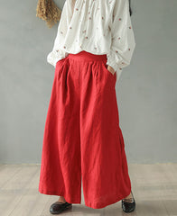 Retro Loose Solid Color Casual Elastic Waist Wide-Leg Pants