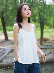 Simple Solid Linen High-Low Sleeveless Vest