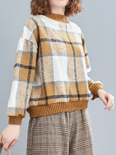 Women Casual Loose Plaid Sweatshirt