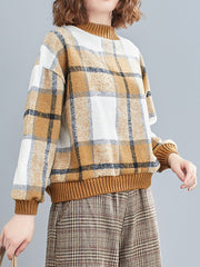 Women Casual Loose Plaid Sweatshirt