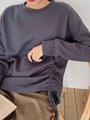Loose Solid Drawstring Round-Neck Sweatshirt