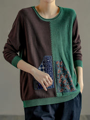 Retro Color Blocking Loose Sweater