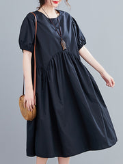 Loose Pleated Solid Color Slim Dress