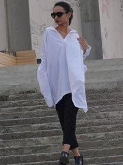 White Split-Back Lapel V-Neck Blouse