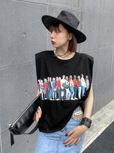 Sleeveless Character Print Loose Thin Round Neck T-Shirt