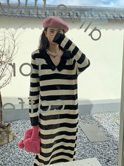 Casual Striped Long Sweater Dress