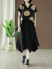 Retro V-neck Polka-dot T-shirt