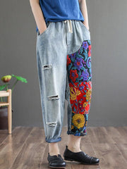 Vintage Hollow Splicing Embroidered Harem Pants