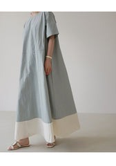 Round Neck Contrast Color Half Sleeve Maxi Dress