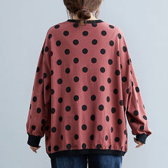 Women Loose Long Sleeve Polka Dot Sweatshirt