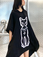 Irregularly Printed Loose Thin Hooded Dress