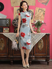 Floral Printed Two-Layer Improved Short Cheongsams