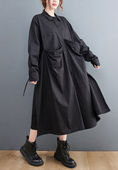 Side Drawstring Solid Color Shirt Midi Dress