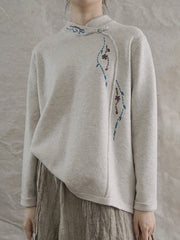 Retro Embroidered Buckle Brushed Sweatshirt