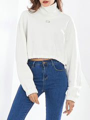 Casual Mock Neck Solid Short Sweatshirt