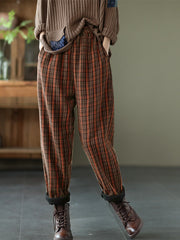 Elastic Waist Loose-Fitting Plaid Pants