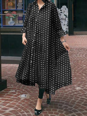 Simple Lapel Long Sleeves Polka Dot Shirt Dress