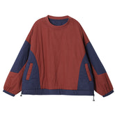 Retro Loose Color-Block Cotton Sweatshirt