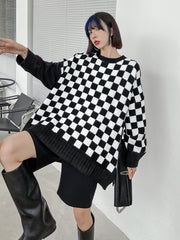 Retro Houndstooth Split-Side Sweater